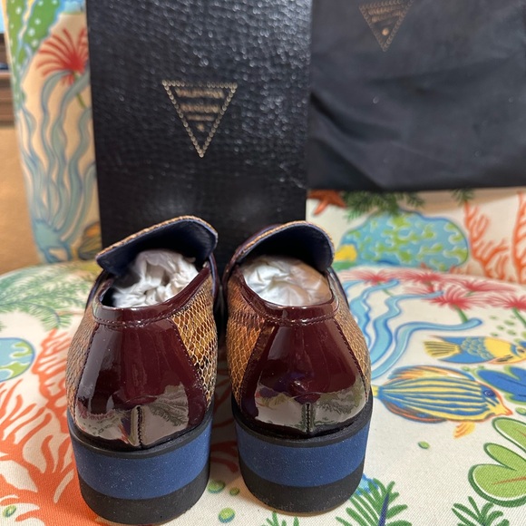 Valentino Women's Snakeskin Patterned Loafers in Brown and Burgundy - Picture 3 of 7